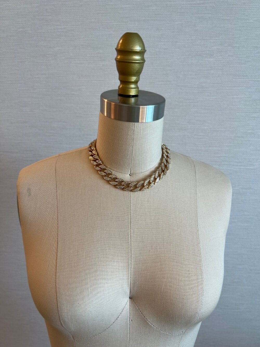 Gold Chunky Curb Chain Crystal Choker Necklace Pave Extender
